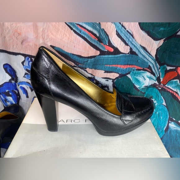 Marc Fisher Black Loafers Platform Block Heels Slip On - Picture 5 of 7